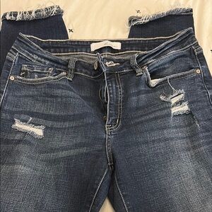 KanCan Blue Ankle Cropped Distressed Jeans
